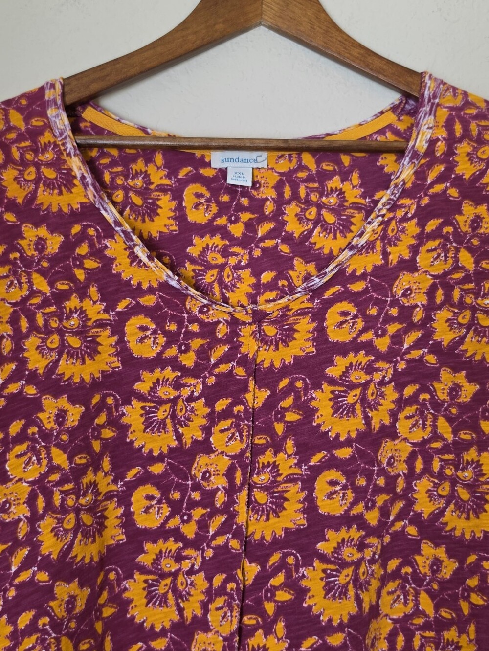 Sundance Vienna Cotton T-shirt Womens XXL Purple Gold Floral High Low Raw Hem - Picture 4 of 7